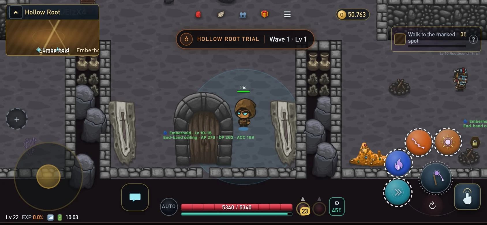 Ancient Relic gameplay: the Hollow Root Trial gate in Emberhold.